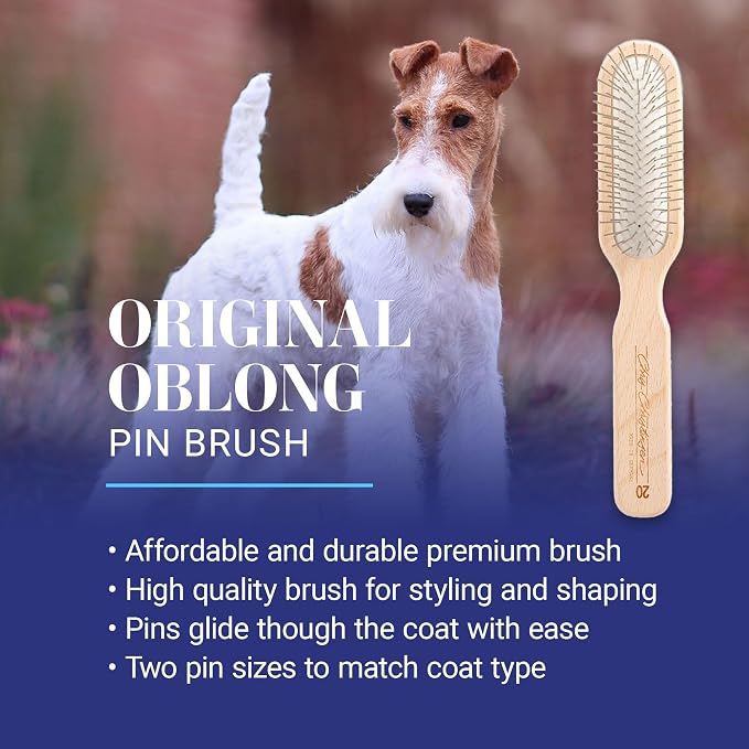 Chris Christensen 20 mm Oblong Pin Dog Brush, Original Series, Groom Like a Professional, Stainless Steel Pins, Lightweight Beech Wood Body, Ground and Polished Tips