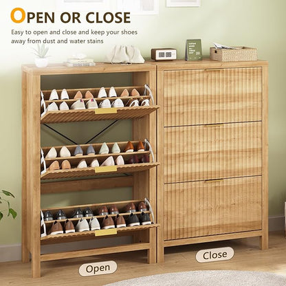Shoe Cabinet Storage for Entryway, Fluted Shoe Cabinet