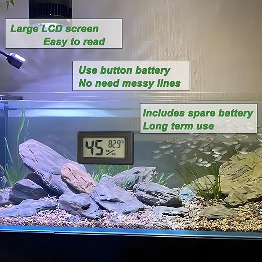 Reptile Thermometer and Humidity Gauge Digtal Terrarium Thermometer Rectangle Bearded Dragon Cage Accessories Reptile Temp and Humidity Gauge for Leopard Gecko Hermit Crab Gecko Lizard Etc 2pc