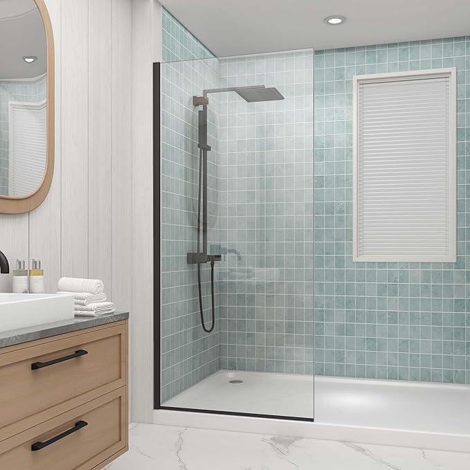 Sunrosa 36"×76" Shower Glass Panel, 8mm Thick Shower Screen, Matte Black