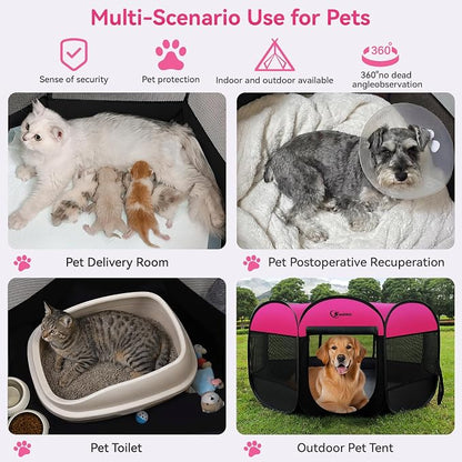 Siedihit Dog Cat Playpen, Large Puppy Pet Playpen, Dog Crate Tent Cage | Indoor/Outdoor, Portable Pop Up Dogs Kennel Playpen with Carrying Case for Dogs/Cats/Rabbits, Hot Pink