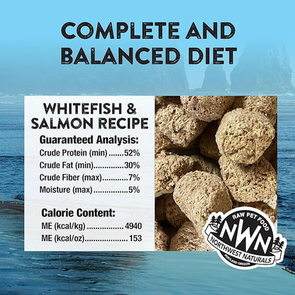 Northwest Naturals Freeze-Dried Whitefish & Salmon Dog Food - Bite-Sized Nuggets - Grain-Free, High-Protein, Raw Diet, Human-Grade Ingredients, All Natural, Omega-3 for Skin & Coat, Made in USA, 25 Oz