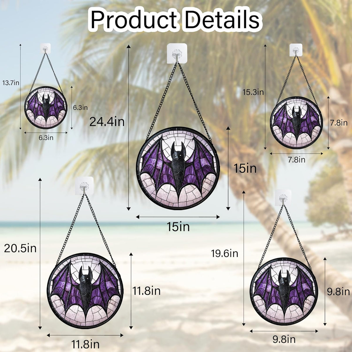 Stained Glass Window Hanging - Halloween Black Bat Purple Wings Monster Suncatcher for Doors Garden Home Spooky Sun Catchers Gothic Decor Horror Gift for Women Men Friend Boy Girl 6.3 in