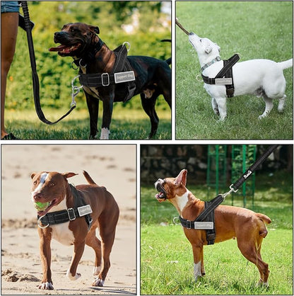 SlowTon No Pull Dog Harness with Front Clip - Heavy Duty, Soft Padded | Neck & Chest Adjustable, Tactical Pet Vest and Leash Set for Large Medium Sized Dogs, for Easy Walk & Training, Black M