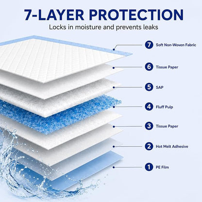 30"x36" Bed Pads Disposable Adult 7-Layer Extra Large 50 Count | Overnight Protection for Incontinence, Super Absorbent Chucks Underpads, Leakproof, Pee Pads for Dogs, Elderly, Kids, Pets