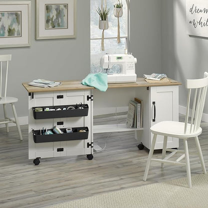 Sauder Miscellaneous Storage Sewing Cart, Drop-Leaf Craft Table, Sewing Table
