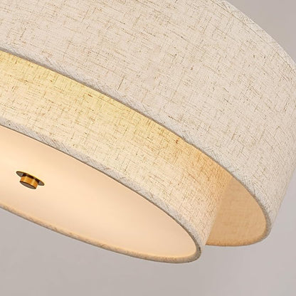 18" Semi Flush Mount Ceiling Light with Fabric Lampshade Modern Drum Ceiling Lamp Gold Ceiling Light Fixture for Dining Room Kitchen Bedroom Living Room