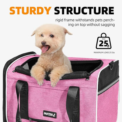 Top Loading Medium Cat Carrier with Privacy Curtain, Delta Approved TSA Pet Travel Crate Suitcase Luggage Sleeve, Soft-Sided Dog Kennel Bag 18x11x11 United Airline Approved Under Seat Pink