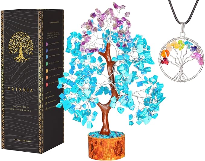 YATSKIA Turquoise and Amethyst Crystal Tree of Life - Gemstones and Crystals - Crystal Decor - Good Luck Gifts