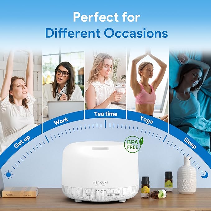 ASAKUKI Essential Oil Diffuser 500ml, Ultrasonic Aromatherapy Humidifier