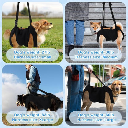 Shinylin Dog Carry Sling Emergency Backpack Pet Legs Support and Rehabilitation Dog Lift Harness Adjustable Lifting Straps Carrier for Senior Dogs Joint Injuries, Arthritis, Hiking, Skiing, Black (M)