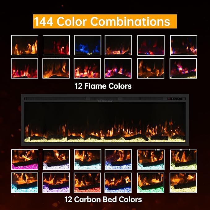 60" Electric Fireplace, Ultra-Thin Recessed/Wall Mounted Electric Fireplace