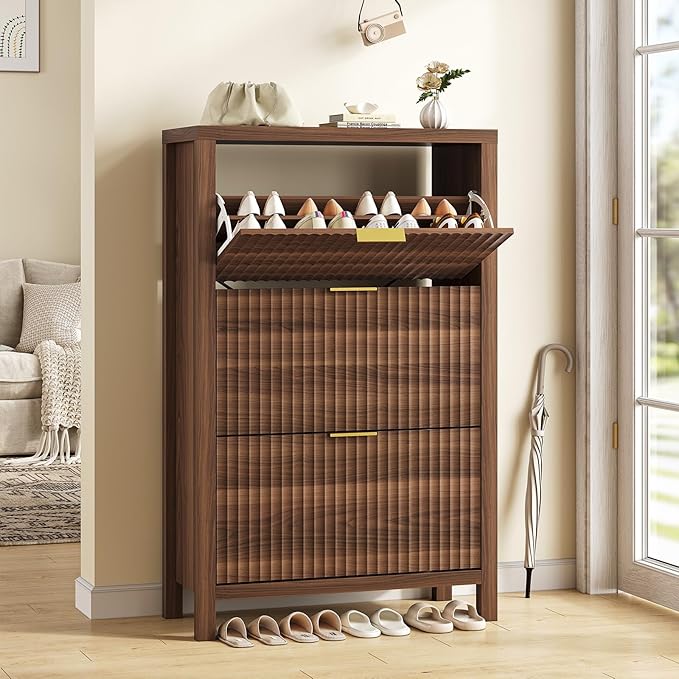 Shoe Cabinet Storage for Entryway, Fluted Shoe Cabinet