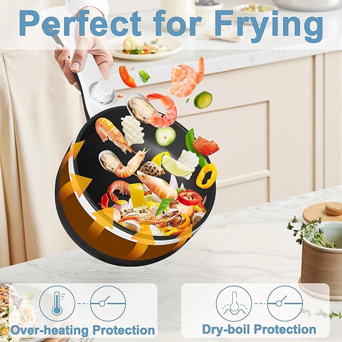 Dezin Hot Pot Electric Upgraded, Non-Stick Sauté Pan, Rapid Noodles Electric Pot