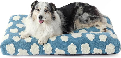 LE SURE Cute Aesthetic XL Dog Bed for Crate,Jacquard Thick Pet Pillow44x32 | Shredded Chopped Foam,Modern Plush Crate Cushion Gift for Extra Large Dog, Waterproof Washable Cover, Anti Slip Bottom, Blue
