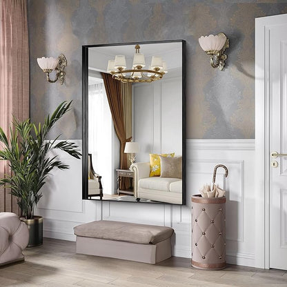CIRCUMI Black Bathroom Mirror, Brushed Finish, Tempered Glass, Large Mirror