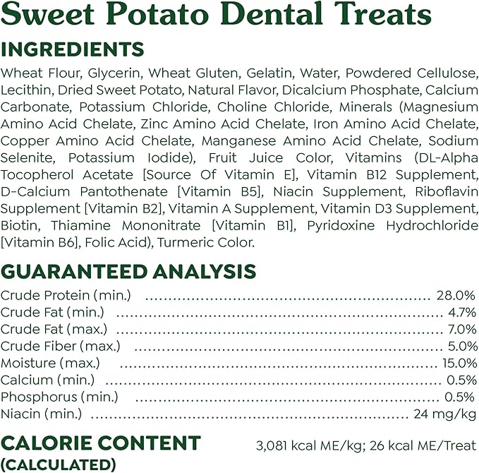 Greenies Teenie Natural Dog Dental Treats, Sweet Potato Flavor, 12 oz. Pouch (43 Treats)