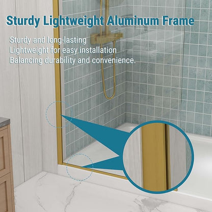 Sunrosa 36"×76" Shower Glass Panel, 8mm Thick Shower Screen, Brushed Gold