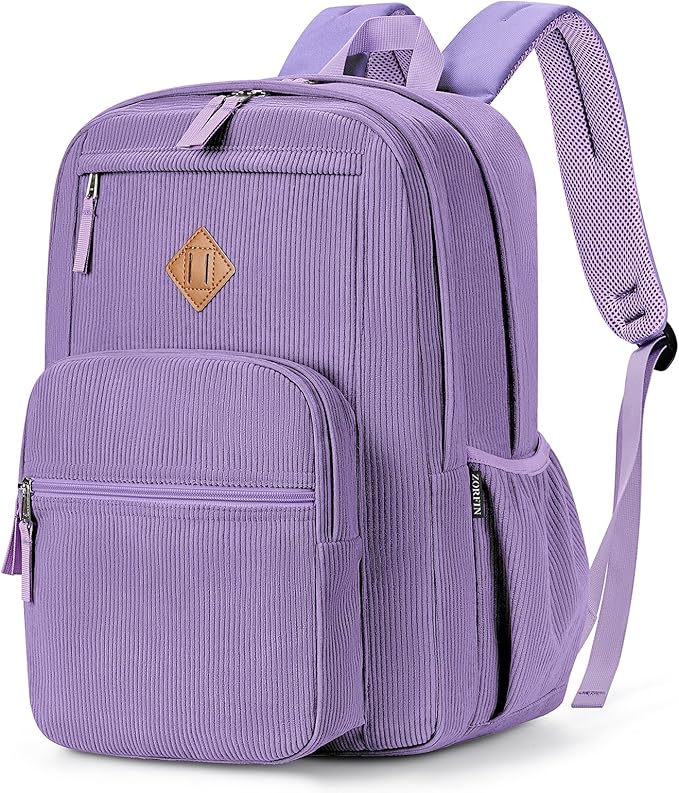 ZORFIN 26L Backpack for College, and Travel: Corduroy Bookbag - Deep Purple