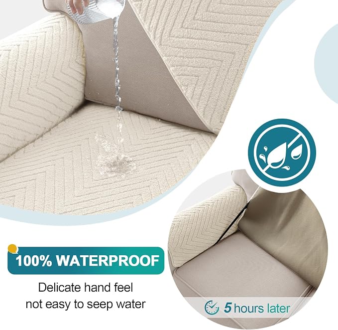 Turquoize Waterproof Couch Cover for Dogs Fuzzy Pet Couch Covers for Sofa Thick Dog Bed Cover Non-Slip Sofa Covers for 3 Cushion Couch Protector Slipcover Pet Friendly (Beige, 36" x 96")