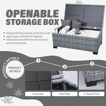 Lviden 6 Pieces Wicker Patio Furniture Sets Outdoor Conversation Set HDPE Rattan Sectional Sofa Couch with Storage Table and Grey Cushions