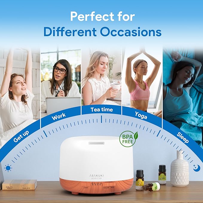 ASAKUKI Essential Oil Diffuser 500ml, Ultrasonic Aromatherapy Humidifier