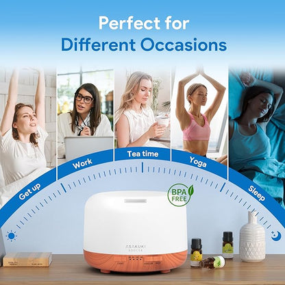 ASAKUKI Essential Oil Diffuser 500ml, Ultrasonic Aromatherapy Humidifier