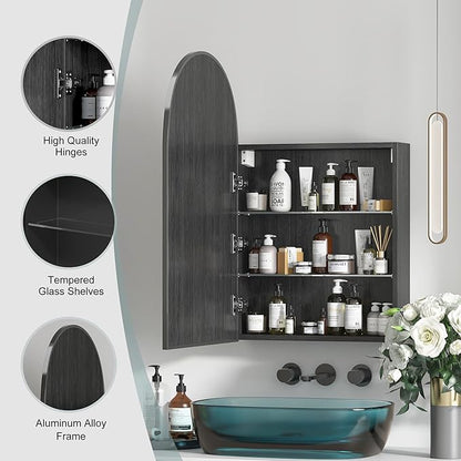 Arched Medicine Cabinet Mirror for Bathroom, Brushed Black Arch Mirror Cabinet