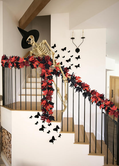 DearHouse 2 Pack Fall Maple Leaf Clearance, 5.9Ft/Piece Halloween Maple Foliage Garland Black and Red Autumn Decor for Home Fireplace Party