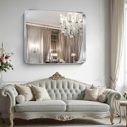 CIRCUMI Silver Bathroom Mirror, Rounded Corner, Tempered Glass, Large Mirror