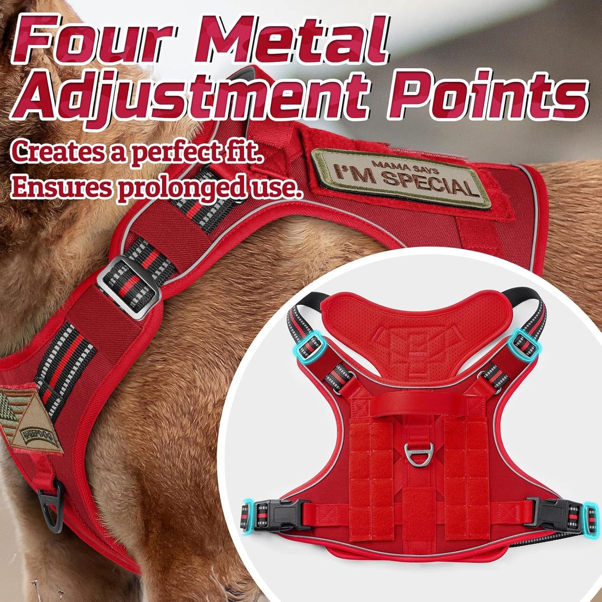 rabbitgoo Tactical Dog Harness for Small Dogs, No Pull Military Service Vest with Handle & Molle, Easy Control for Training Walking, Adjustable Reflective Straps, Red, S