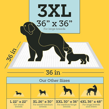 Pet Life Unlimited Heavy Duty 3XL Puppy Pads for Dogs, Potty Training Pee Pads, 52 Count, 36" x 36", Leak-Proof, Super Absorbent, Quick-Dry, Odor Control Clover Leaf Scent, Made in USA
