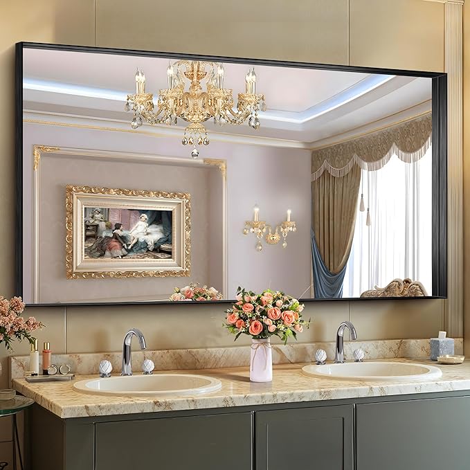 CIRCUMI Black Bathroom Mirror, Brushed Finish, Tempered Glass, Large Mirror