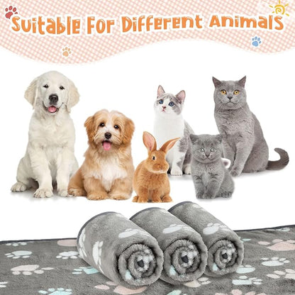 Tatuo 4 Pack Fleece Dog Blankets for Puppy Cats Multi-Size Sleep Mat for Pet Guinea Pig Soft Washable Warm Crate Bed Puppy Teething Toys Print Pattern Blanket Indoor(Dark Gray,24 x 16 Inch,Paw)