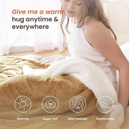 Heated Blanket Electric Blanket Full Waffle, 72x84 Inches Sherpa Fleece Fast
