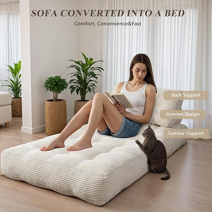 Folding Sofa Bed,Convertible Sleeper Chair for Adults, Folding Sofa Bed Foam Filling Couch with Pillow，Sleeper Chairs Single Size Floor Mattress,White
