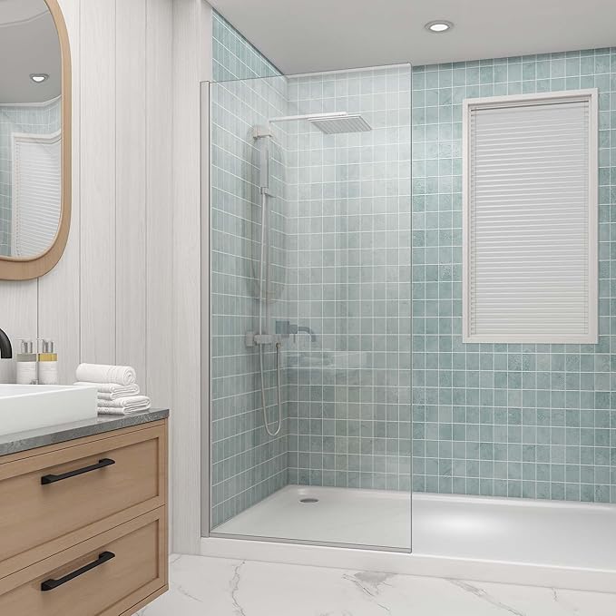 Sunrosa 32"×76" Shower Glass Panel, 8mm Thick Shower Screen, Brushed Nickel