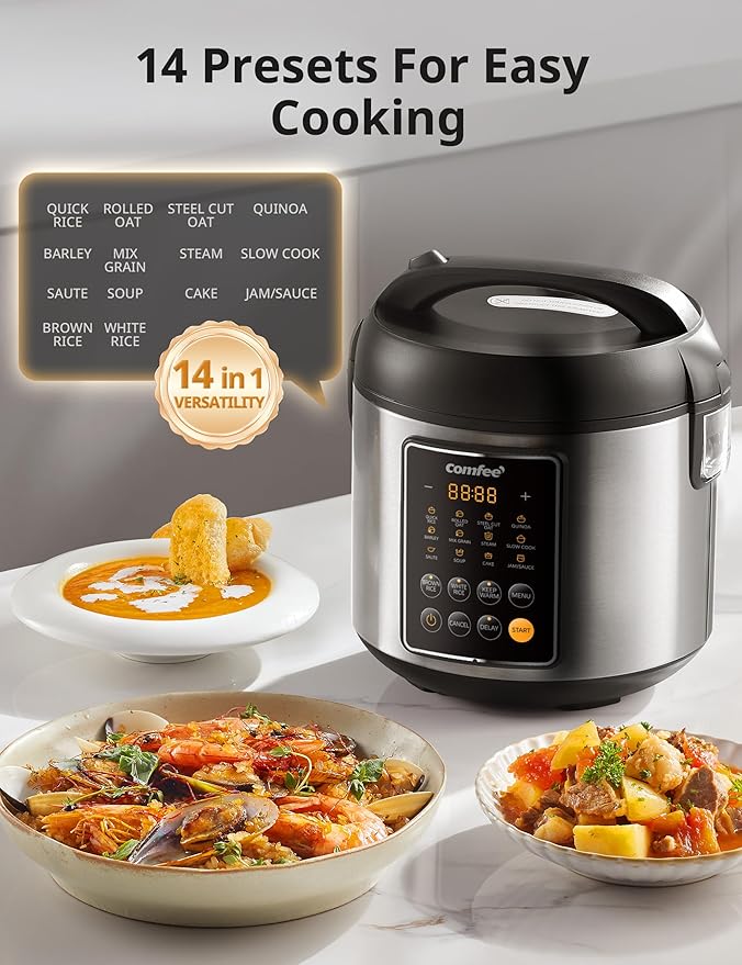 COMFEE' Rice Cooker, 14-in-1 Stainless Steel Multi Cooker, Slow Cooker
