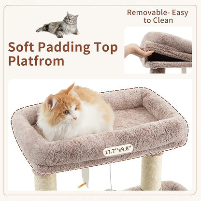 Gitelsnour Cat Tree for Indoor Cats, 55.1 inch Cat Tower with 7 Sisal Scratching Posts, Multi-Level Cat Condo wit Large Play Platform Furry Ball, Cat Cave, 2 Padded Perches, Basket, Mushroom GCT013MU