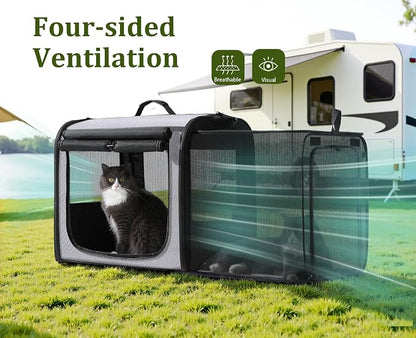 Dog Car Carrier Light Weight,Expandable,Foldable Dog Carrier, Gray | Easy to Assemble, Portable and Breathable Pet Carrier, Suitable for Indoor and Outdoor Use, Dog Travel Crate with Curtain