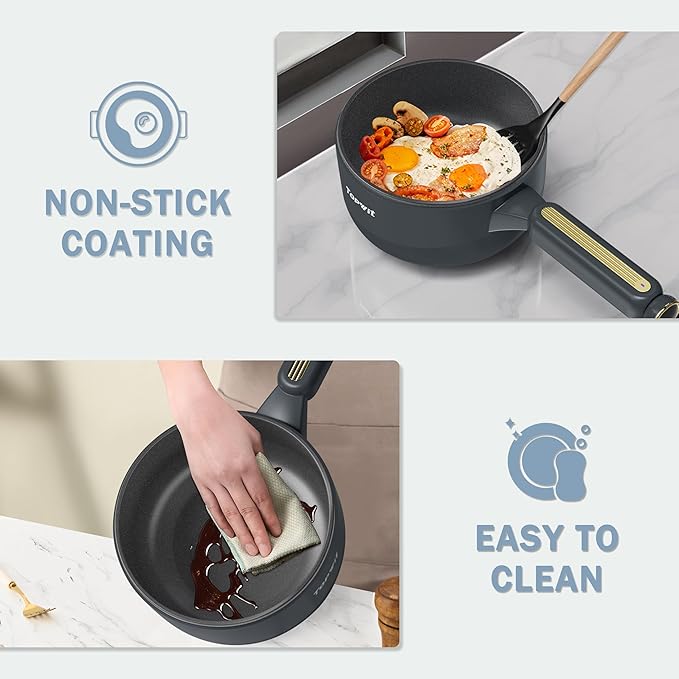 TOPWIT Hot Pot Electric with Steamer, 2L Multifunctional Electric Cooker