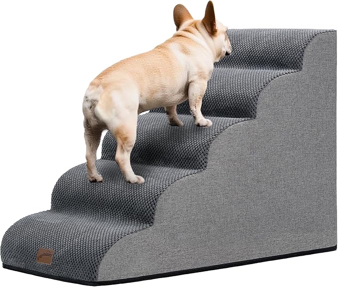 GoGoBunny Ramp Dog Stairs for High Beds 22.6" H, 5-Step Dog Slope Stairs with Durable Waterproof Fabric Cover, Pet Steps for Old Large Dogs Climbing, Non-Slip Sturdy Indoor Step, Grey