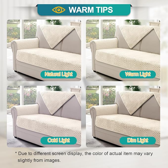 Turquoize Waterproof Couch Cover for Dogs Fuzzy Pet Couch Covers for Sofa Thick Dog Bed Cover Non-Slip Sofa Covers for 3 Cushion Couch Protector Slipcover Pet Friendly (Beige, 36" x 96")
