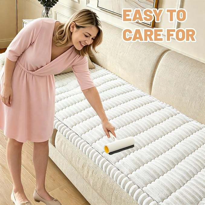 Waterproof Couch Cover for Dogs Washable,Nonslip Fuzzy Durable Pet Friendly | Soft Slipcovers for 3 Cushion Sofa Cover,Plush Thick Protector Fits Mat Bed Leather & Fabric Couches (White 27.6"x70.9")