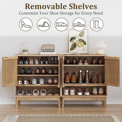Shoe Cabinet with Slatted Doors, Freestanding Shoe Cabinet Storage