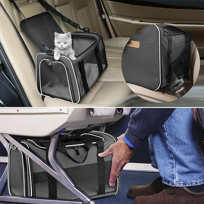 Cat Carrier - Portable Foldable Dog Pet Carrier, Soft-Sided Pet Bag up to 15 Lbs, Airline Approved Travel Puppy Carrier