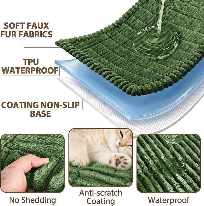 FUANGUI Waterproof Couch Cover Sofa Cover for Dogs and Pets Sofa Protector | Non-Slip Washable Fuzzy Soft Cat Bed Sofa Slipcover for 2-3 Cushion Couch Sofa Pet Friendly, Dark Green, 27.6" x 82.7", 1 pcs