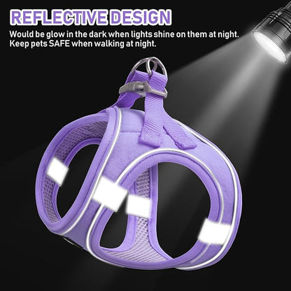 GAMUDA Small Pet Harness Collar and Leash Set, Step in No Chock No Pull Linen Fabric Soft Mesh Dog Vest Harnesses Reflective for Dogs Puppy Cats Kitten Rabbit (Purple, S)