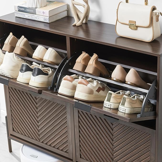 Shoe Cabinet Storage with 4 Flip Drawers, Narrow Hidden Shoes Organizer Cabinet
