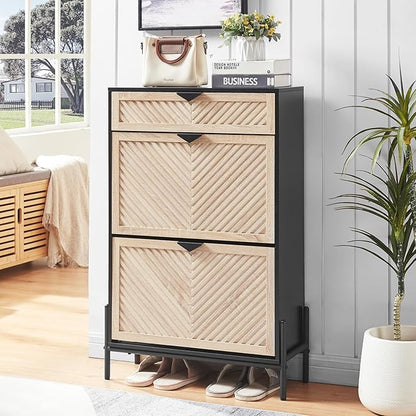 Shoe Cabinet Storage with 2 Flip Drawers, Narrow Hidden Shoes Organizer Cabinet